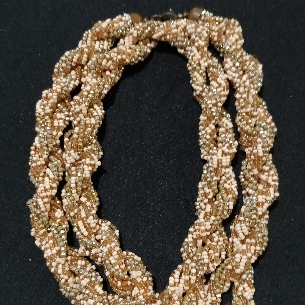 Necklace vintage twisted seed bead multi colored